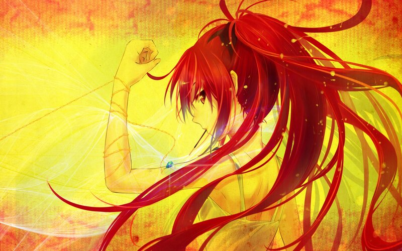 Red-haired Anime Girl — Red, Dramatic, Long Red Hair, Fist