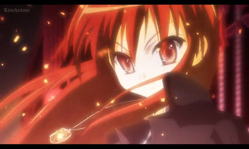 Red-haired Anime Girl — Red, Dramatic, Night, Fire, Sparkles