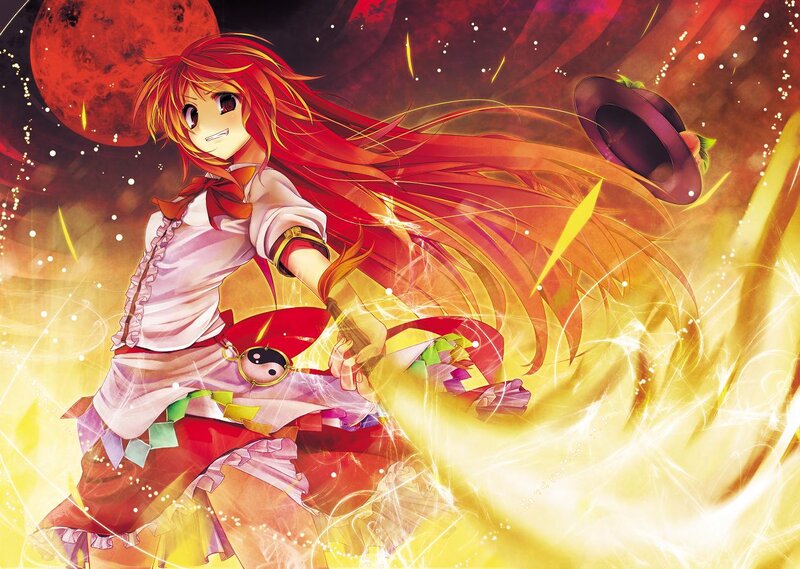 Red-haired Anime Girl — Red, Dramatic, Night, Hat