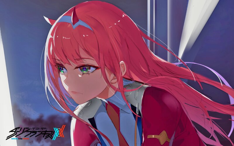 Red-haired Anime Girl — Red, Dramatic, Night, Long Hair, Green Eyes