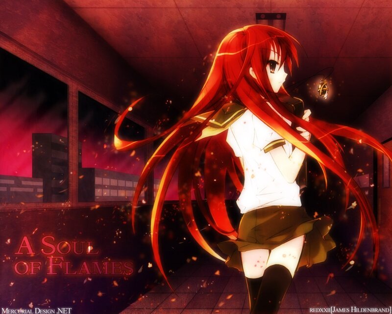 Red-haired Anime Girl — Red, Dramatic, Night, Long Hair