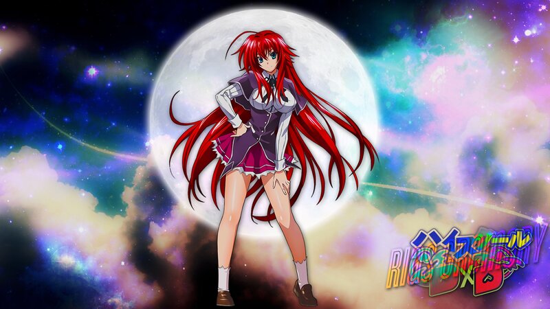 Red-haired Anime Girl — Red, Dramatic, Night, Moon, Stars