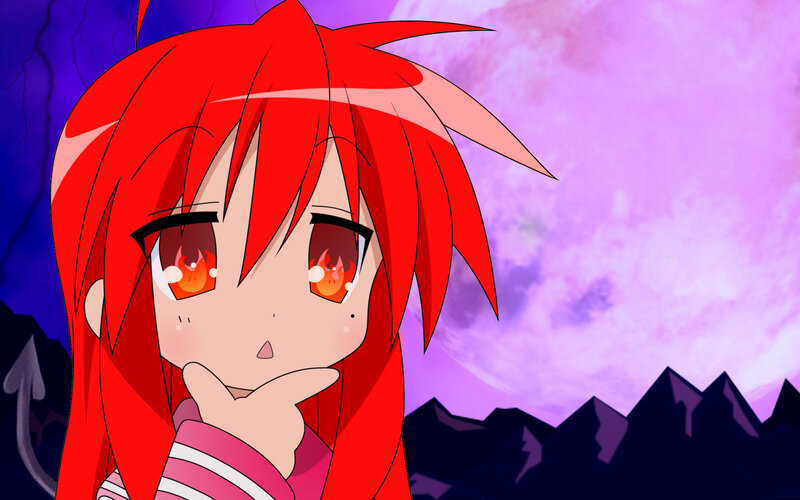 Red-haired Anime Girl — Red, Dramatic, Night, Mountains