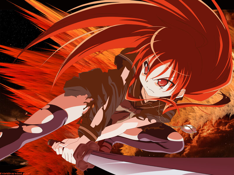 Red-haired Anime Girl — Red, Dramatic, Night, Sword, Space