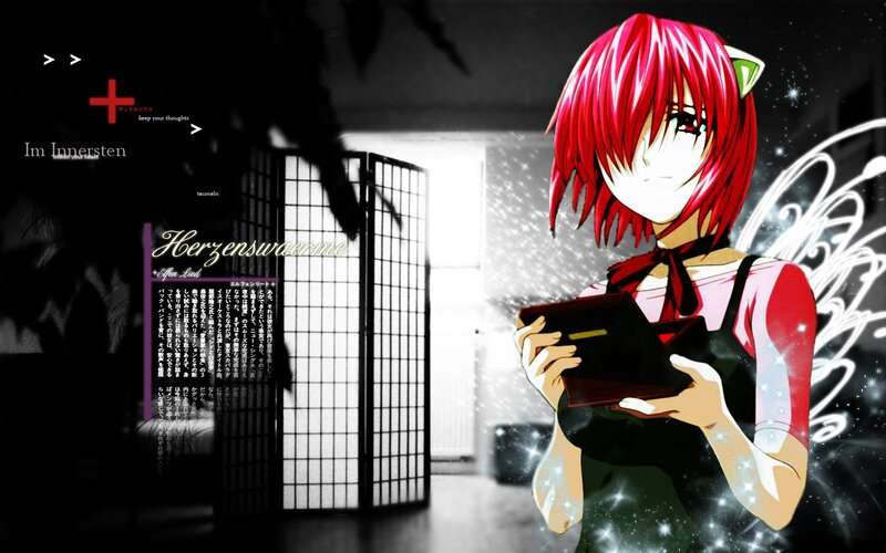 Red-haired Anime Girl — Red, Dramatic, Night, Text, Shoji Screen