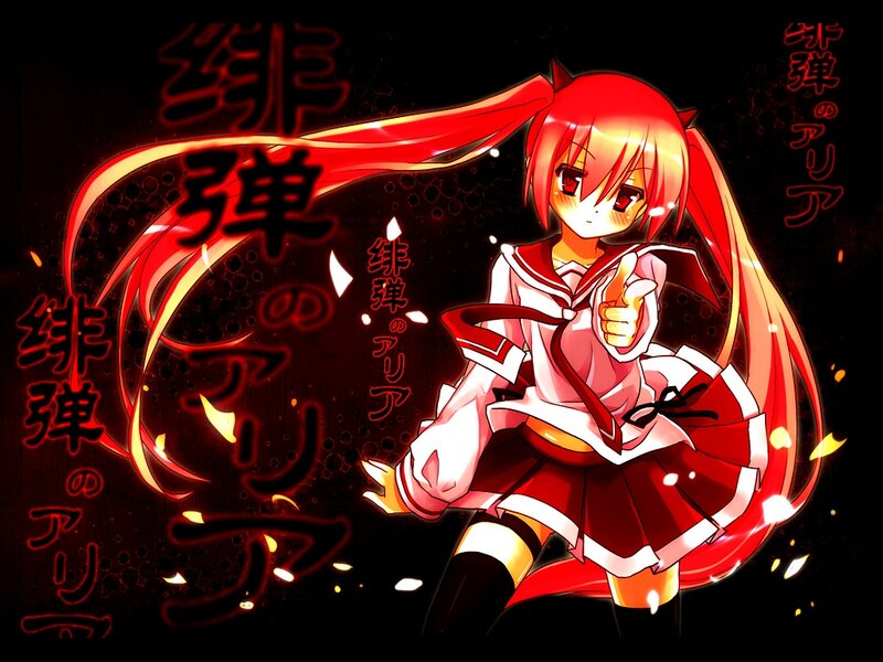 Red-haired Anime Girl — Red, Dramatic, Night, Text