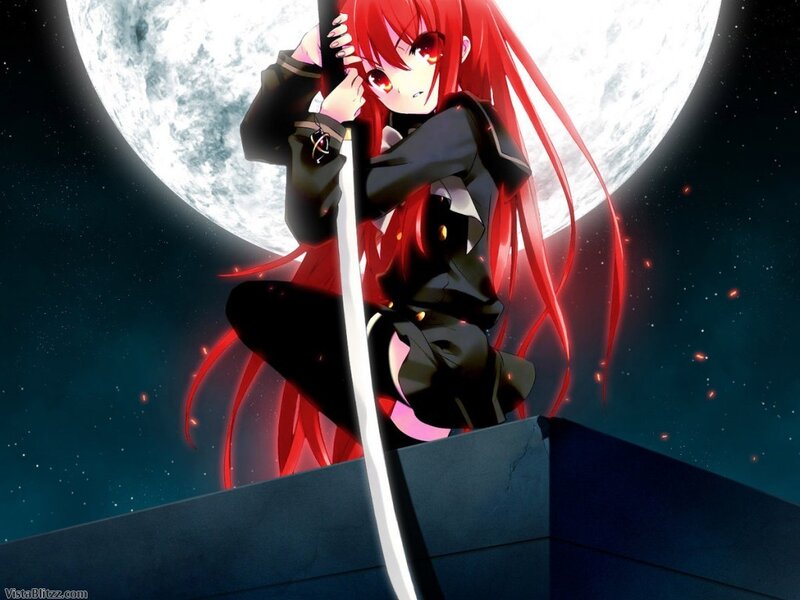 Red-haired Anime Girl — Red, Dramatic, Night