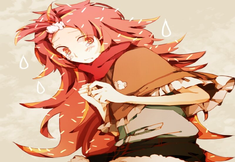 Red-haired Anime Girl — Red, Dramatic, Rain