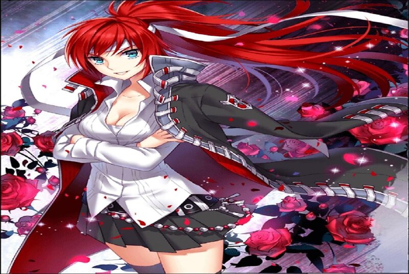 Red-haired Anime Girl — Red, Dramatic, Roses, Long Hair