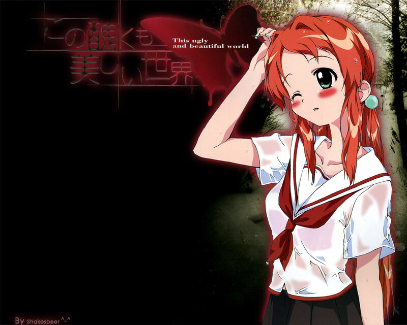 Red-haired Anime Girl — Red, Dramatic, School Uniform, Butterfly