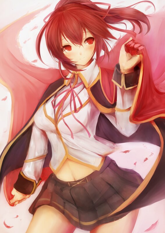 Red-haired Anime Girl — Red, Dramatic, School Uniform, Cape