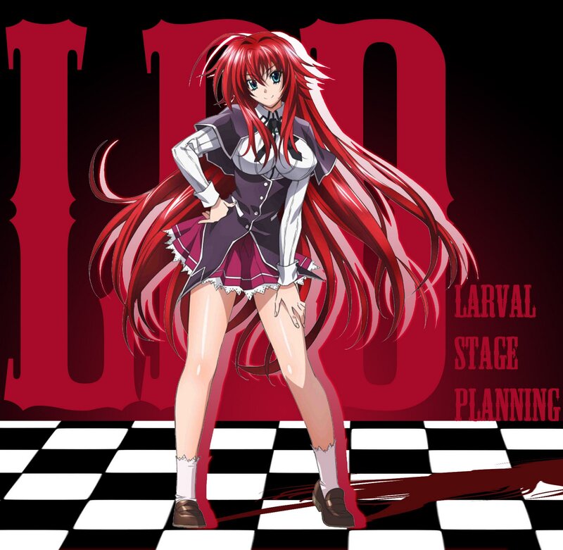 Red-haired Anime Girl — Red, Dramatic, School Uniform, Checkered Floor