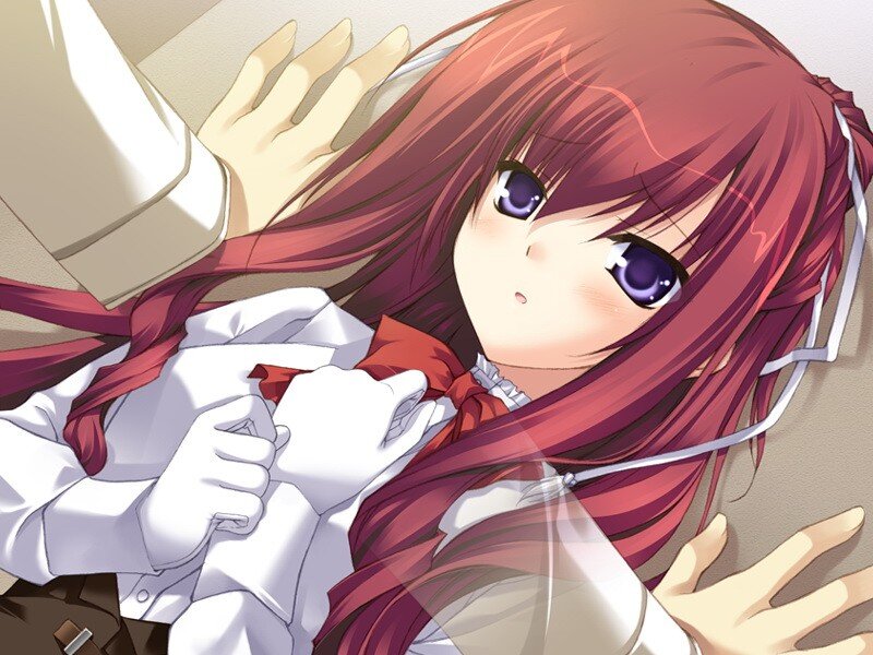 Red-haired Anime Girl — Red, Dramatic, School Uniform, Long Hair, Purple Eyes