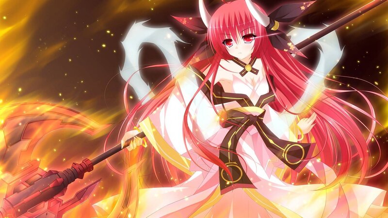 Red-haired Anime Girl — Red, Dramatic, Spear, Flames