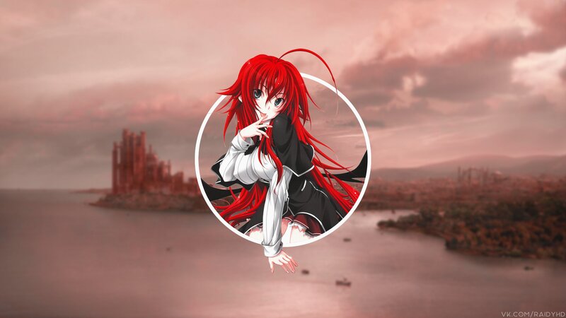 Red-haired Anime Girl — Red, Dramatic, Sunset, Castle