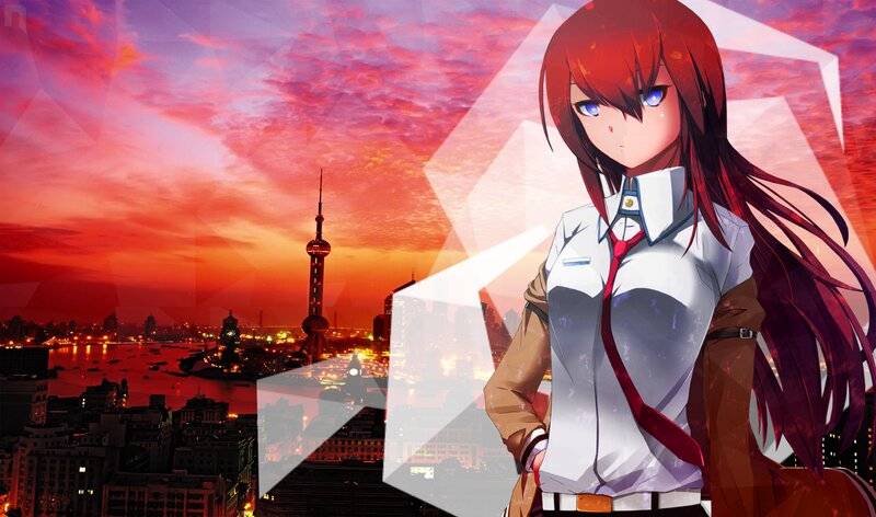 Red-haired Anime Girl — Red, Dramatic, Sunset, City Skyline