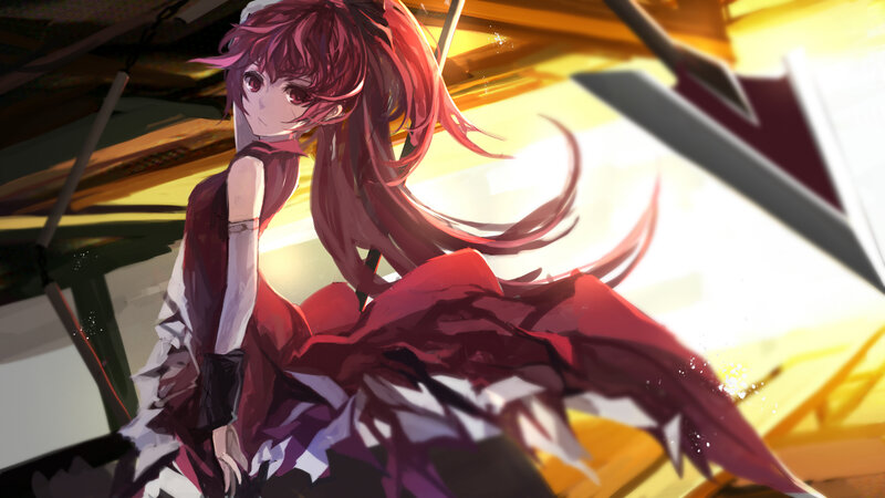 Red-haired Anime Girl — Red, Dramatic, Sunset, Digital Art, Sword