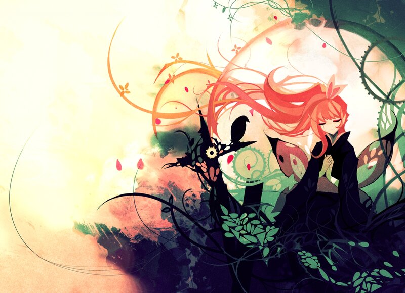 Red-haired Anime Girl — Red, Dramatic, Sunset, Digital Art
