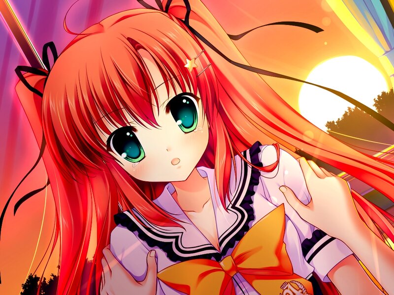 Red-haired Anime Girl — Red, Dramatic, Sunset, Sailor Uniform