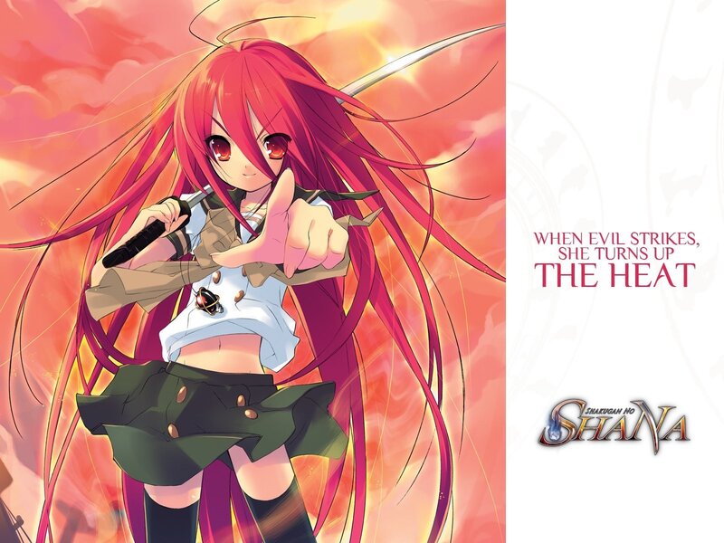 Red-haired Anime Girl — Red, Dramatic, Sunset, Sword, Flames