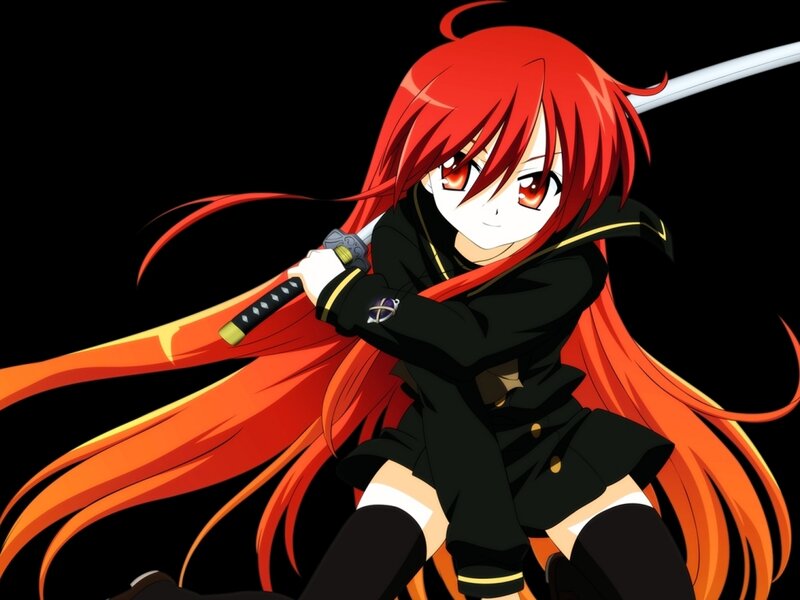 Red-haired Anime Girl — Red, Dramatic, Sword, Black Uniform
