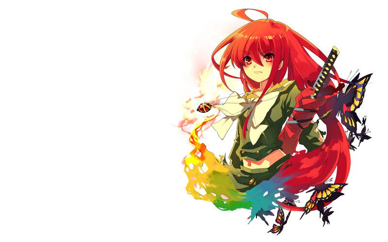 Red-haired Anime Girl — Red, Dramatic, Sword, Fire, Butterflies