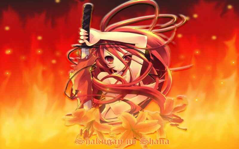 Red-haired Anime Girl — Red, Dramatic, Sword, Flowers