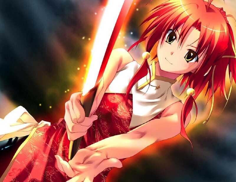 Red-haired Anime Girl — Red, Dramatic, Sword, Kimono