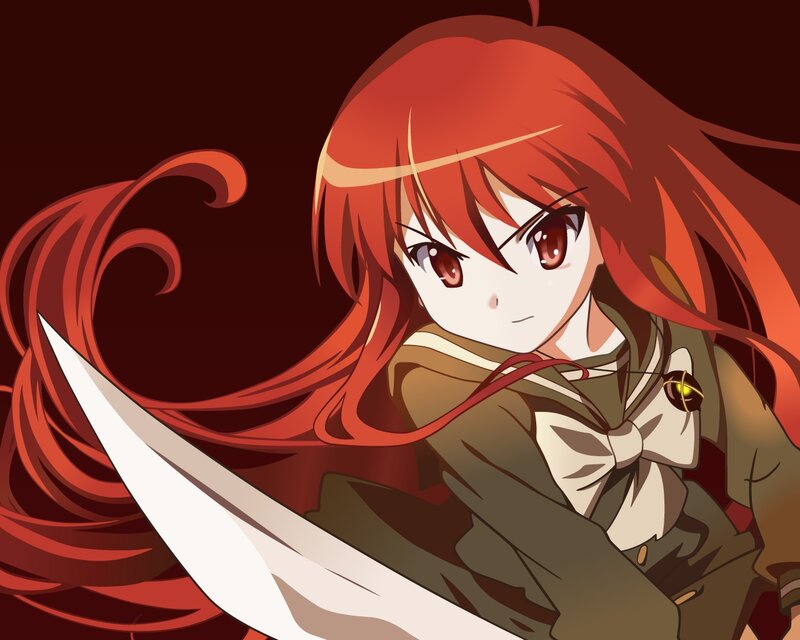 Red-haired Anime Girl — Red, Dramatic, Sword, School Uniform