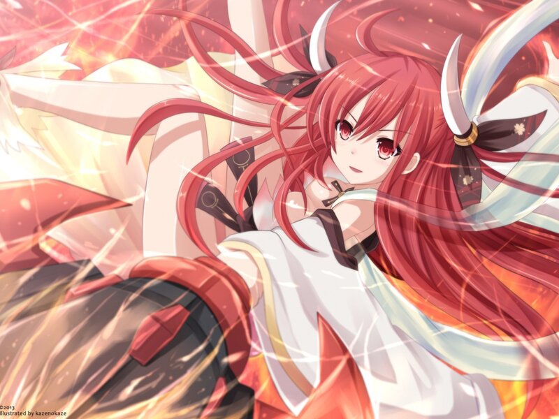 Red-haired Anime Girl — Red, Dramatic, Swords, Fire