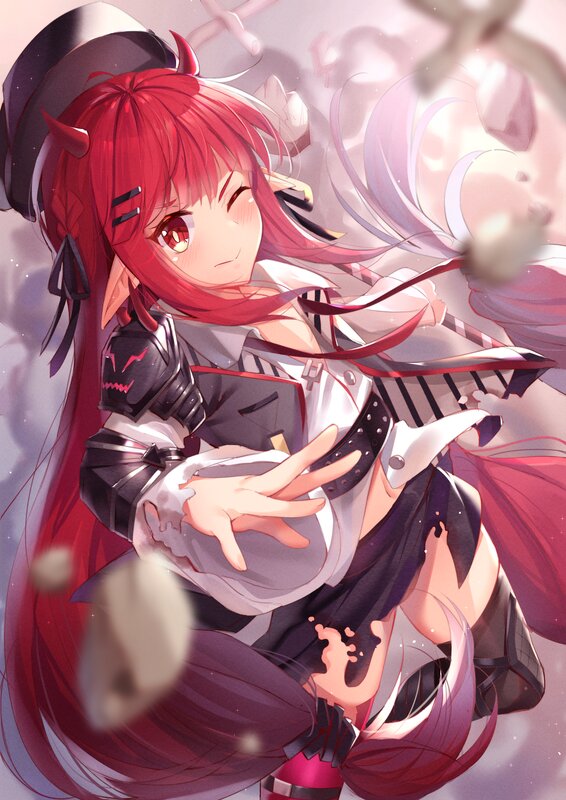 Red-haired Anime Girl — Red, Dynamic, Demon Horns