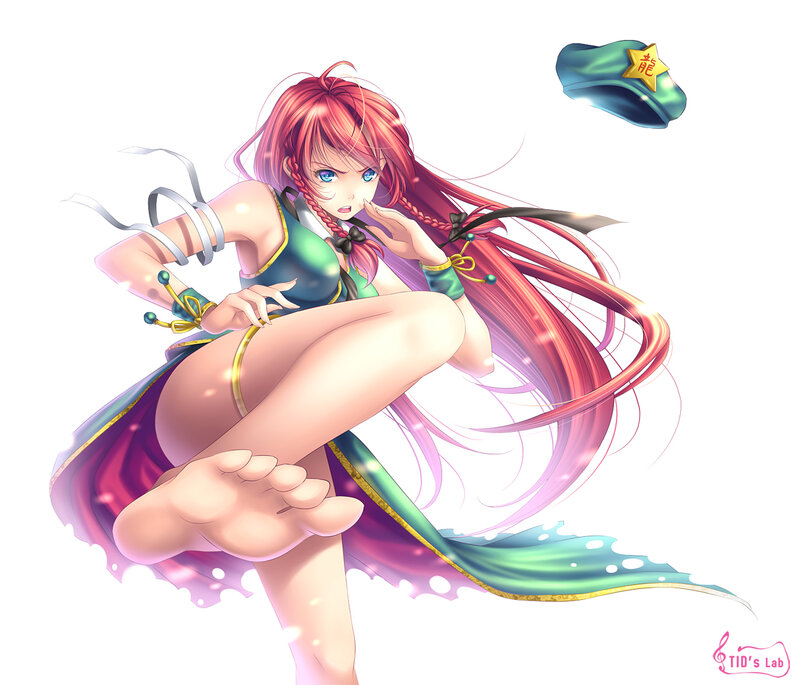 Red-haired Anime Girl — Red, Dynamic, Long Hair, Green Outfit