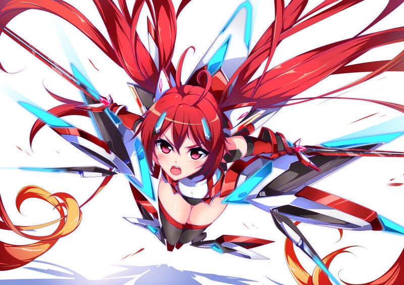 Red-haired Anime Girl — Red, Dynamic, Mecha Armor, Swords