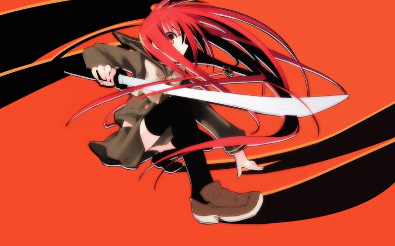 Red-haired Anime Girl — Red, Dynamic, Sword, Coat