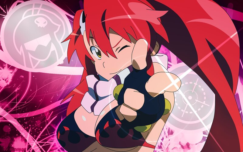 Red-haired Anime Girl — Red, Energetic, Fighting Stance