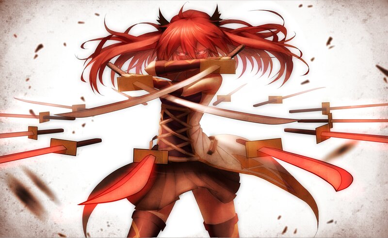 Red-haired Anime Girl — Red, Intense, Swords