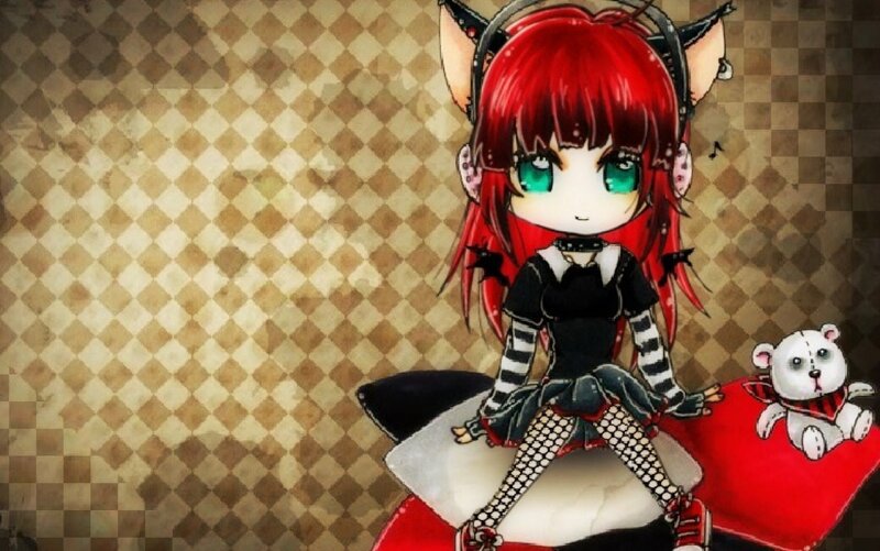 Red-haired Anime Girl — Red, Playful, Bear Toy