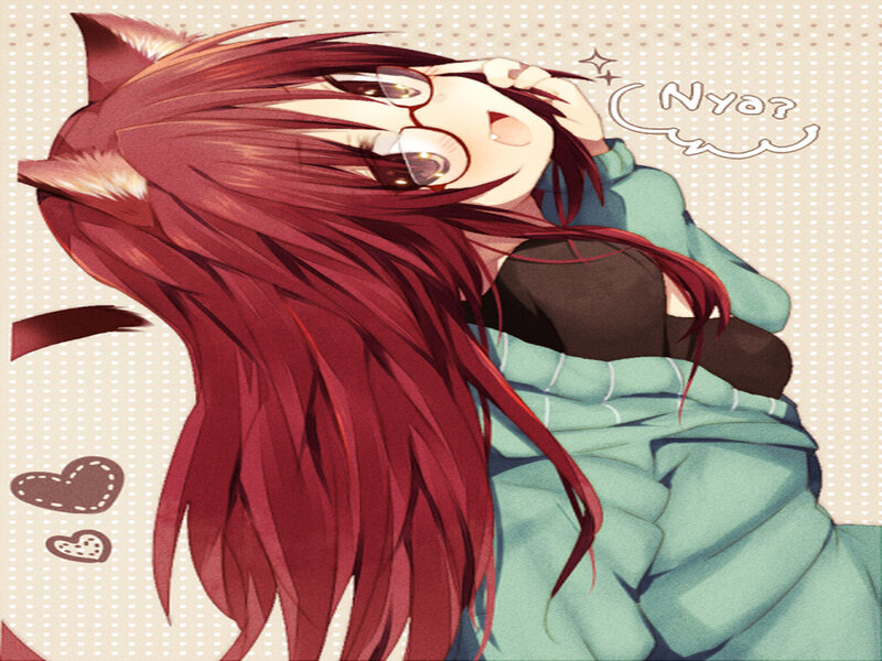 Red-haired Anime Girl — Red, Playful, Cat Ears, Glasses