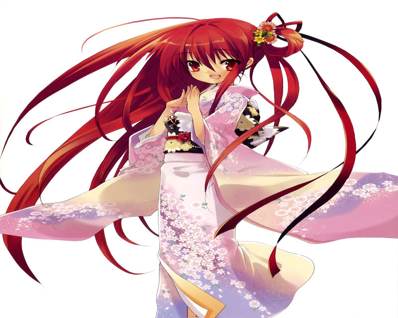 Red-haired Anime Girl — Red, Playful, Kimono