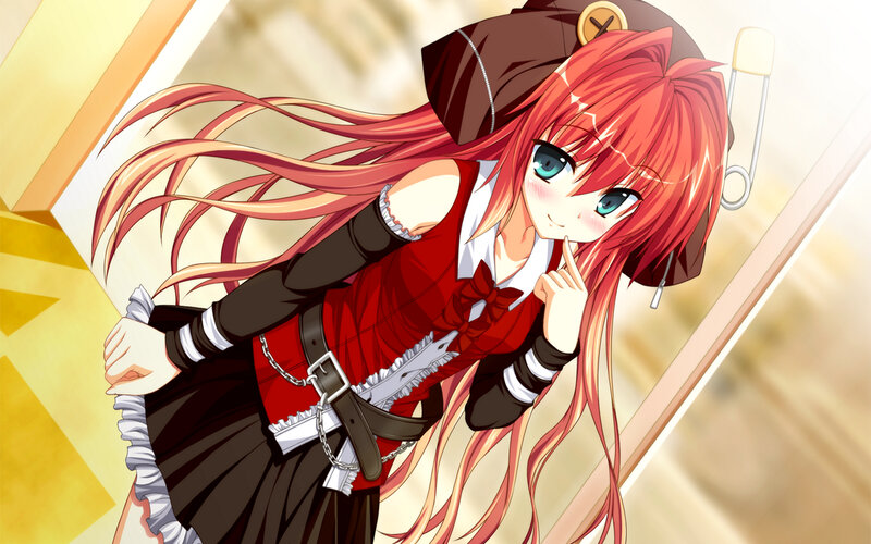 Red-haired Anime Girl — Red, Playful, Long Hair, Hat