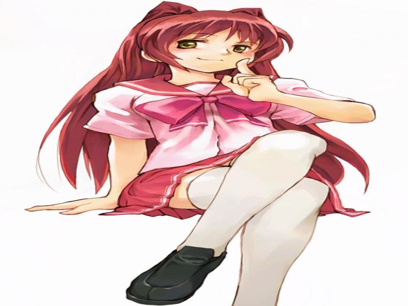 Red-haired Anime Girl — Red, Playful, School Uniform, White Tights