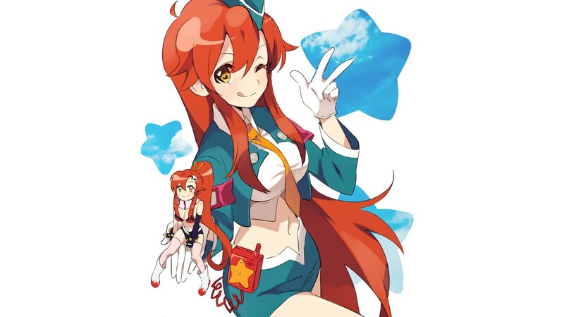 Red-haired Anime Girl — Red, Playful, Star-shaped Clouds