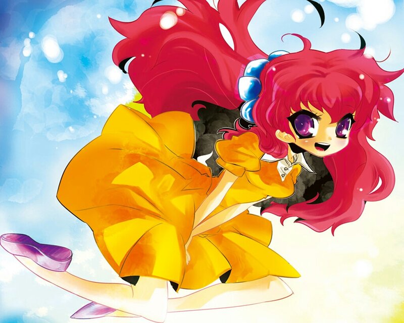 Red-haired Anime Girl — Red, Playful, Yellow Dress