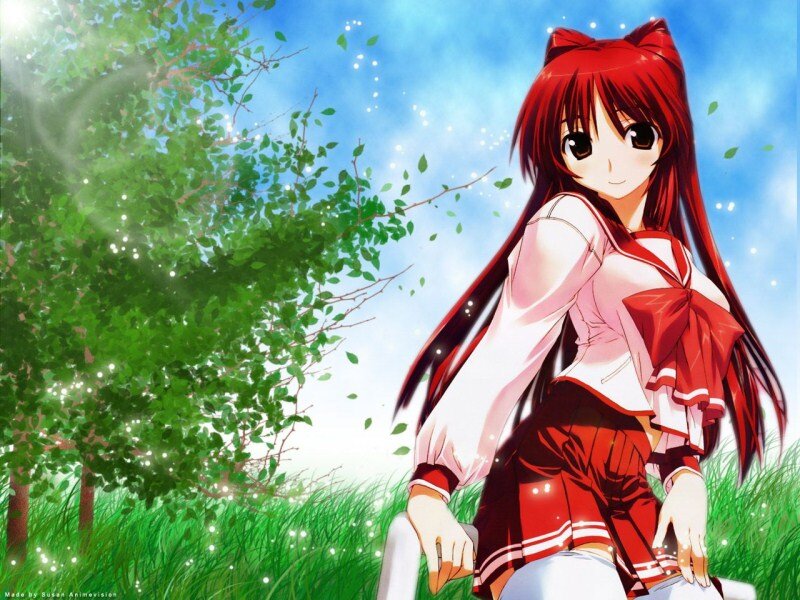 Red-haired Anime Girl — Red, Serene, Afternoon