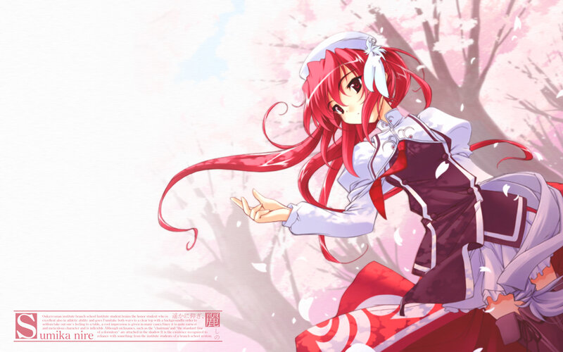 Red-haired Anime Girl — Red, Serene, Spring, Cherry Blossoms