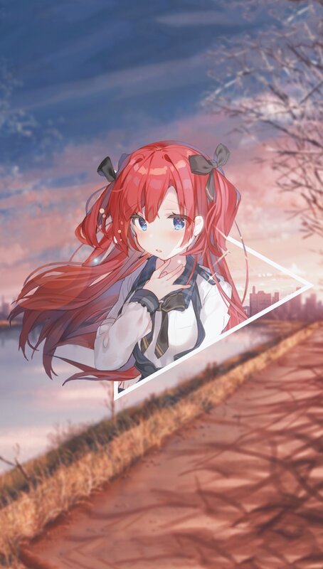 Red-haired Anime Girl — Red, Serene, Sunset, Sky