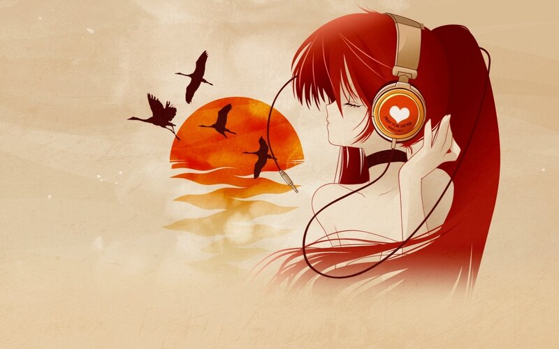Red-haired Anime Girl — Red, Serene, Sunset