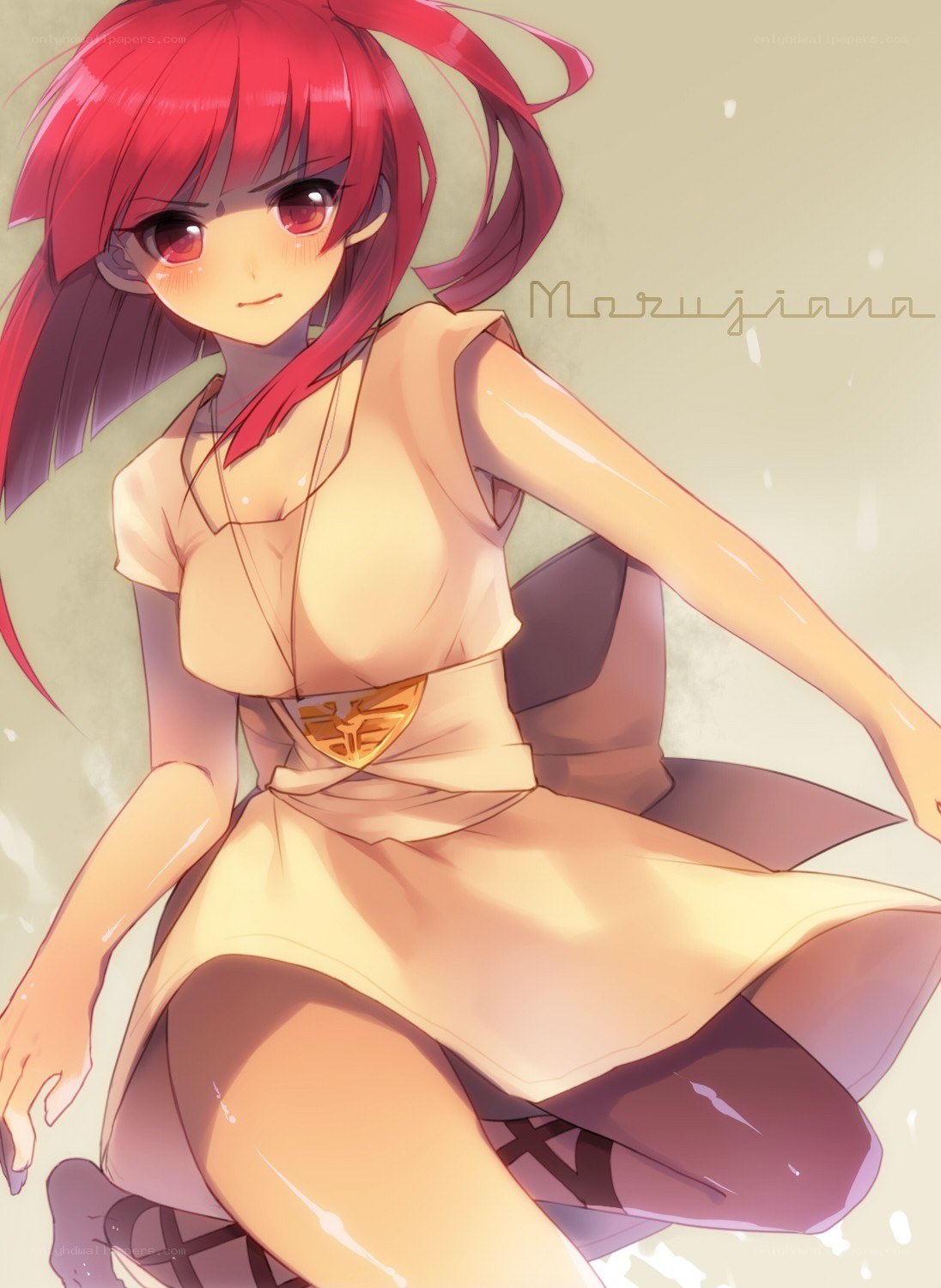 Red-haired anime girl sitting