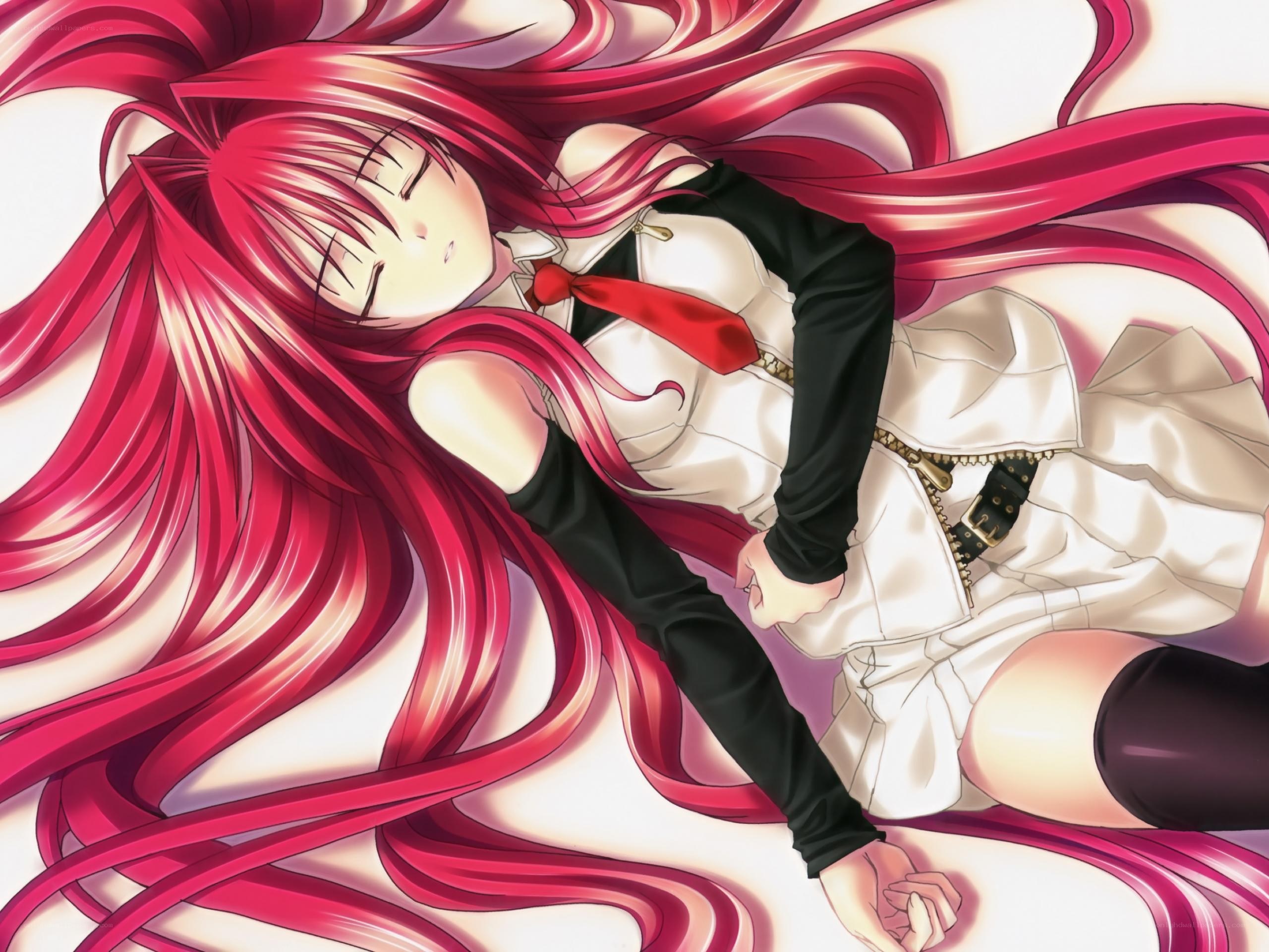 Red-haired anime girl sleeping