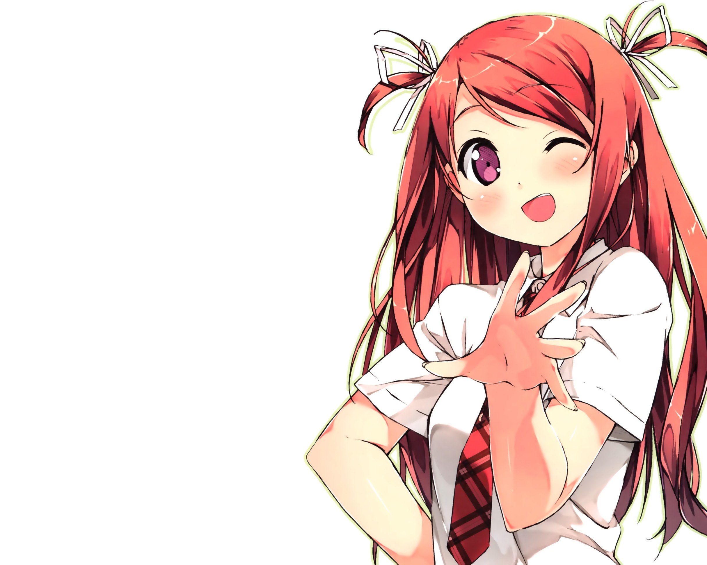 red-haired anime girl smiling